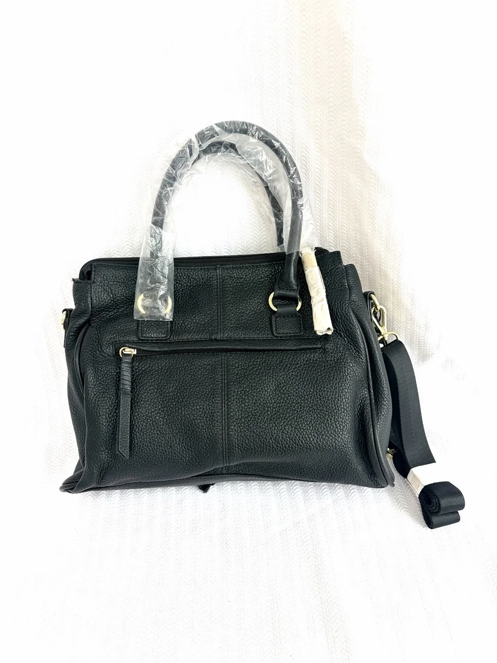 NWT!  M. London Black Leather Satchel Handbag with Crossbody, Tassel Detail